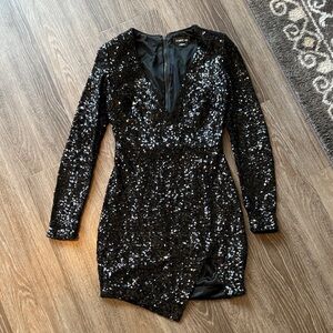 Bebe Black Sequin Long Sleeve Dress